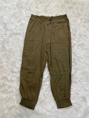 O'Neill OLLIE PANTS Olive Green Smocked Elastic Waist Joggers Large